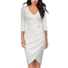 Formal Dress Women Summer Solid Color 3/4 Sleeve Elegant Dress High Waist Belted Irregular Pencil Dress Red
