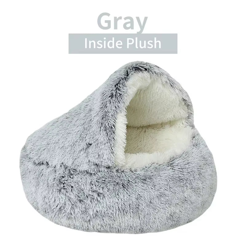 Premium Winter Plush Round Cat Bed and Cushion - 2-in-1 Warm Pet Sleep Bag and Nest for Small Dogs and Cats