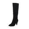 Knee High Boots for Women Folds Western Cowboy Long Boots Female Winter Boots Pointed Toe Heels Cowgirl Boots Woman Suede