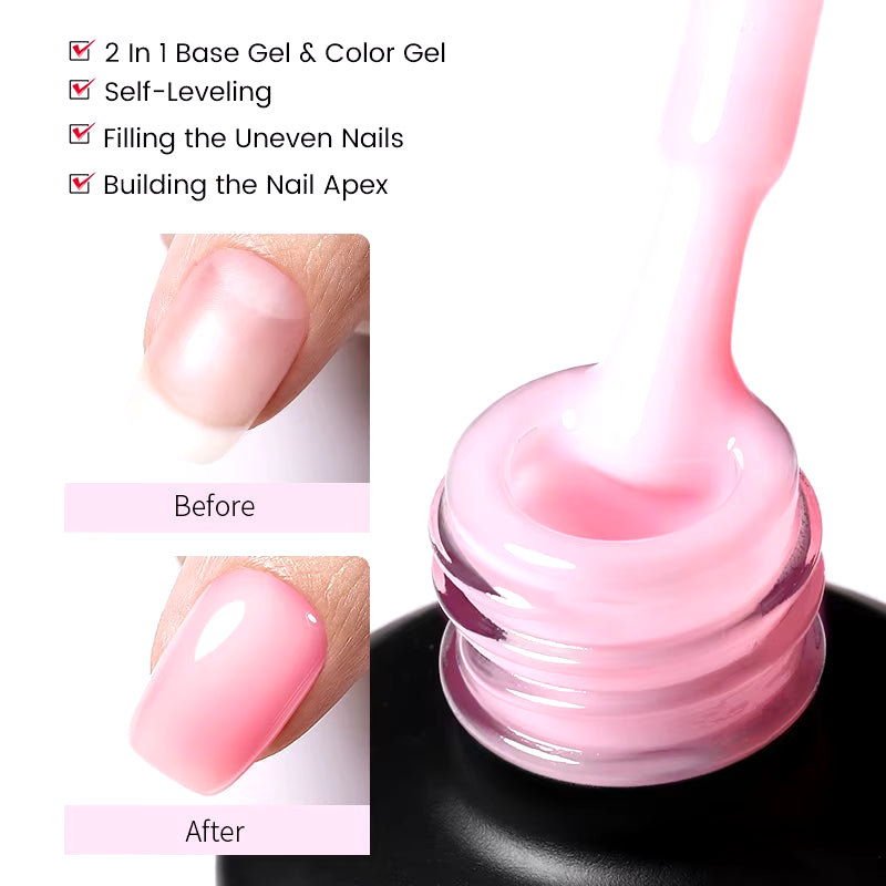 Milky Pink Rubber Base Gel Nail Polish - 15ml Semi-Permanent Glitter Varnish, Soak-Off Self-Leveling UV/LED Gel