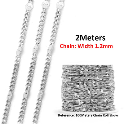 2-Meter No Fade Stainless Steel Chains for Jewelry Making - Gold Beaded Necklace and Bracelet Accessories