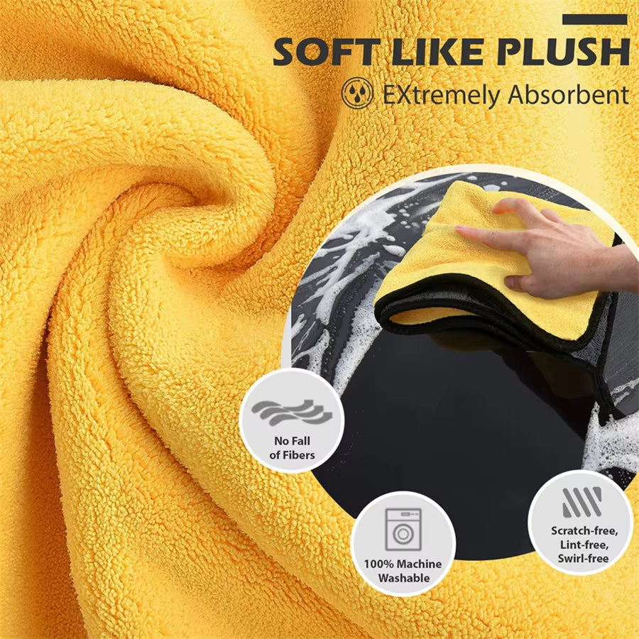 Microfiber Cleaning Towels - Thick, Soft Drying Cloths for Car Body Washing - Double Layer Cleaning Rags - Available in 1, 2, or 6 Packs - Essential Car Accessories