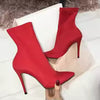 2025 women's peach rose red silk sock ankle boots with 11.5cm high heels, plus size 43, stylish and comfortable.