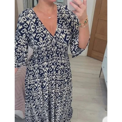 2024 Summer Bohemian V-Neck Floral Wrap Dress for Women - Elegant Loose Beachwear for Holidays