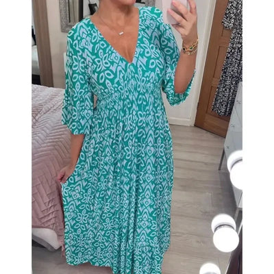 2024 Summer Bohemian V-Neck Floral Wrap Dress for Women - Elegant Loose Beachwear for Holidays