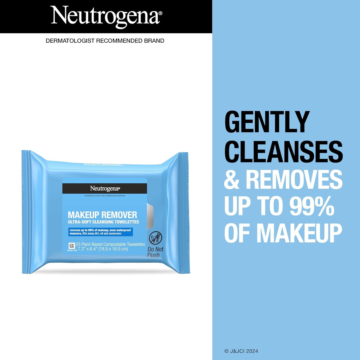 Neutrogena Individually Wrapped Daily Makeup Remover Wipes for Waterproof Makeup, Travel-Friendly Singles, 20 Count