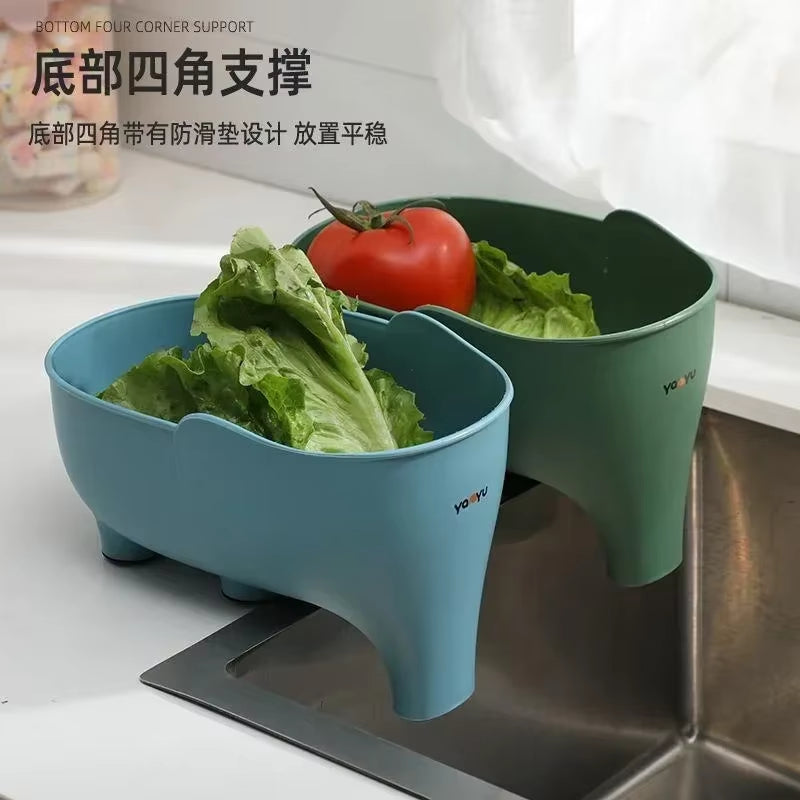 Versatile Elephant Drain Basket - Multi-Purpose Kitchen Storage for Fruits and Vegetables