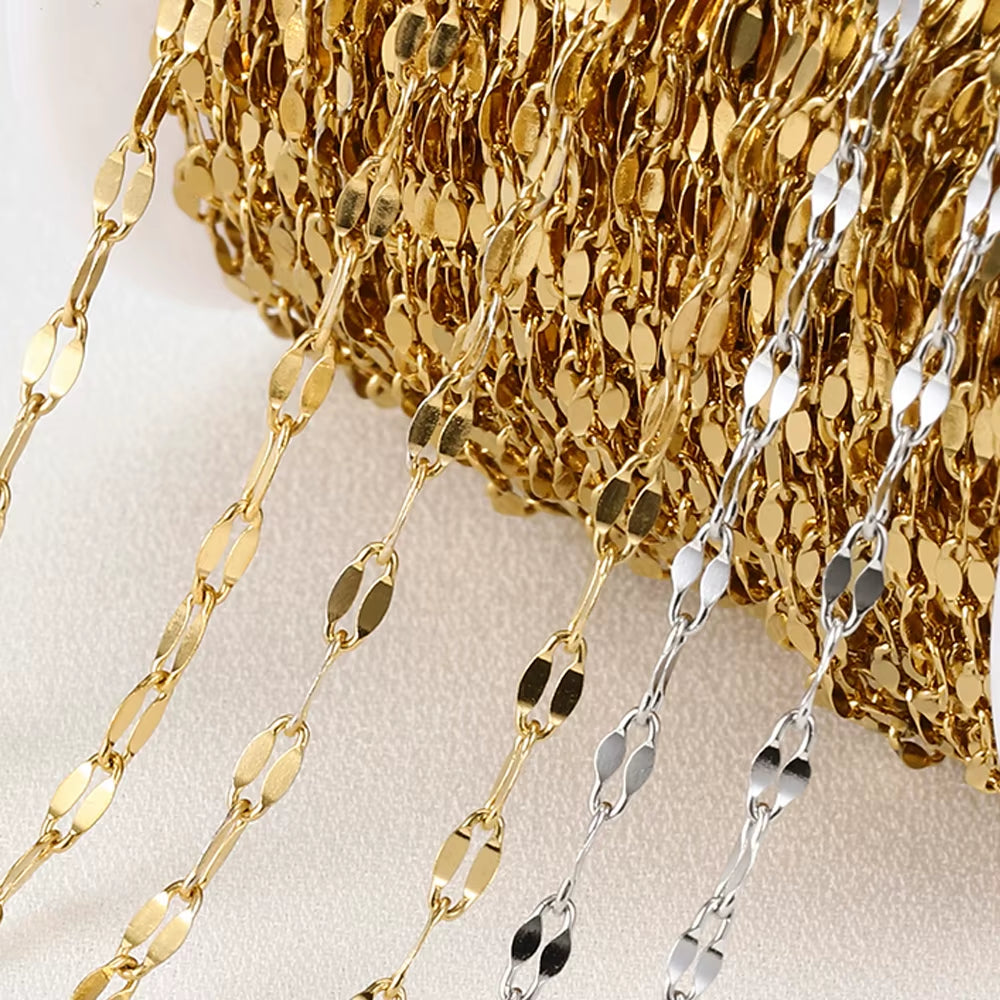 2-Meter No Fade Stainless Steel Chains for Jewelry Making - Gold Beaded Necklace and Bracelet Accessories