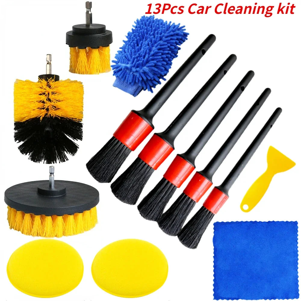 ZOPOSON Professional Car Cleaning Kit: Scrubber Drill Detailing Brush Set for Air Conditioner Vents, Towels, and Polishing Tools