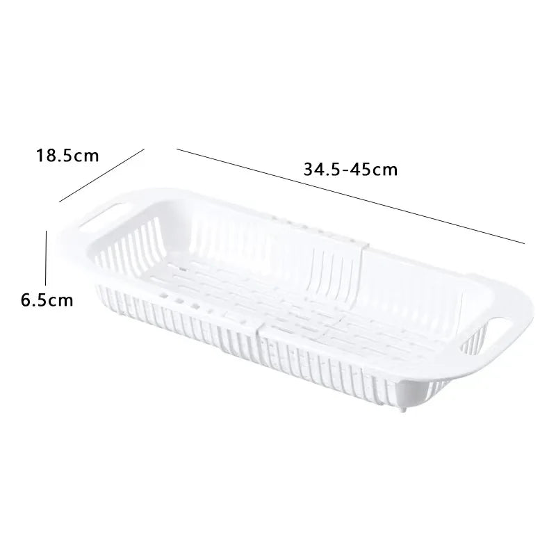 Retractable Kitchen Sink Storage Rack with Drain Basket for Fruits and Vegetables