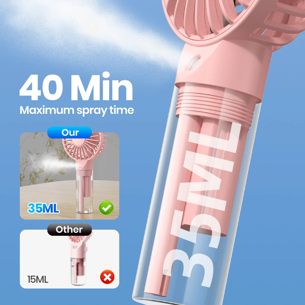 Rechargeable Portable Handheld Misting Fan with 2000mAh Battery - Foldable Mini Personal Spray Water Mist Fan