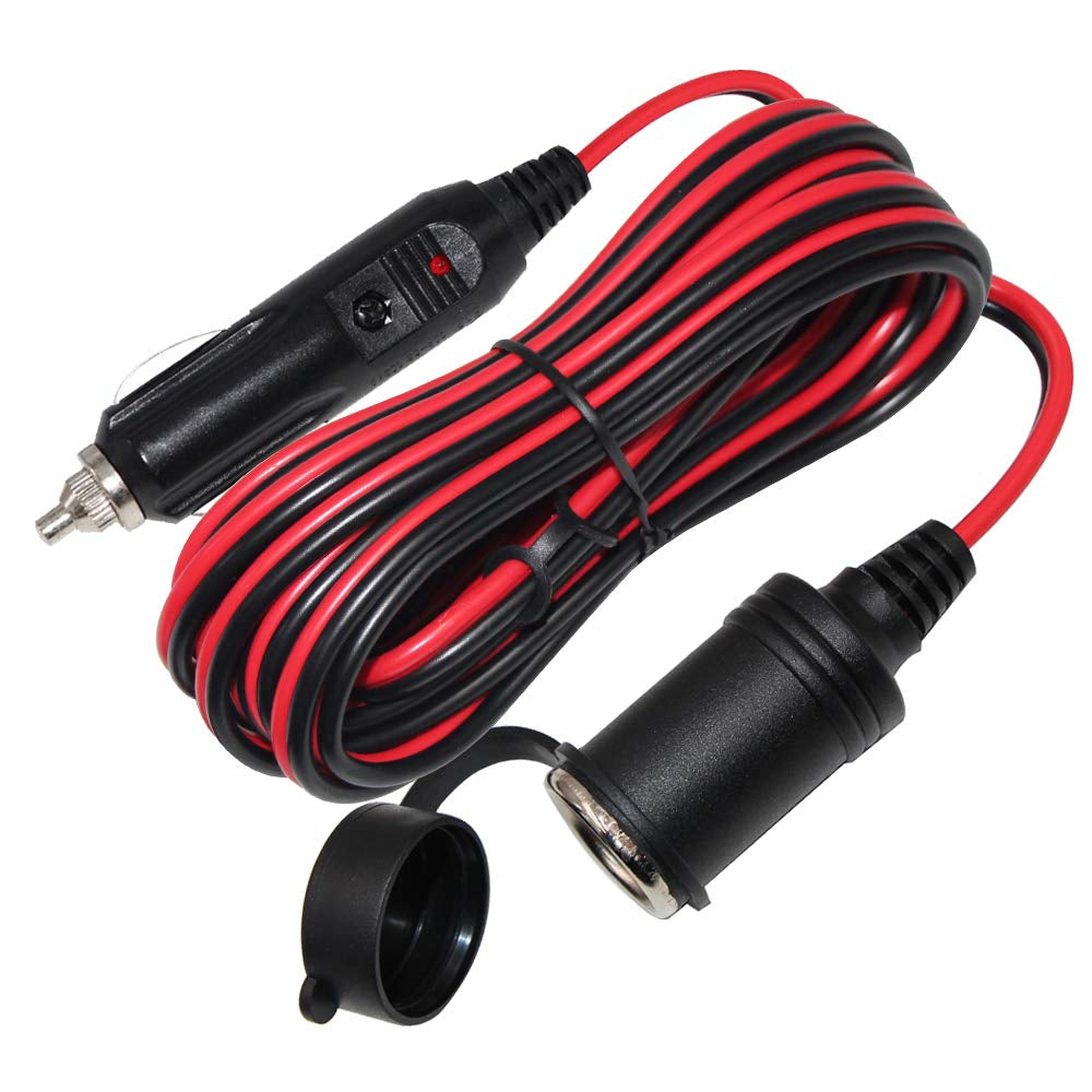 25FT Heavy-Duty Cigarette Lighter Extension Cord with LED Lights - Male Plug to Female Socket, 16AWG Cable for Tire Pump and Air Compressor.