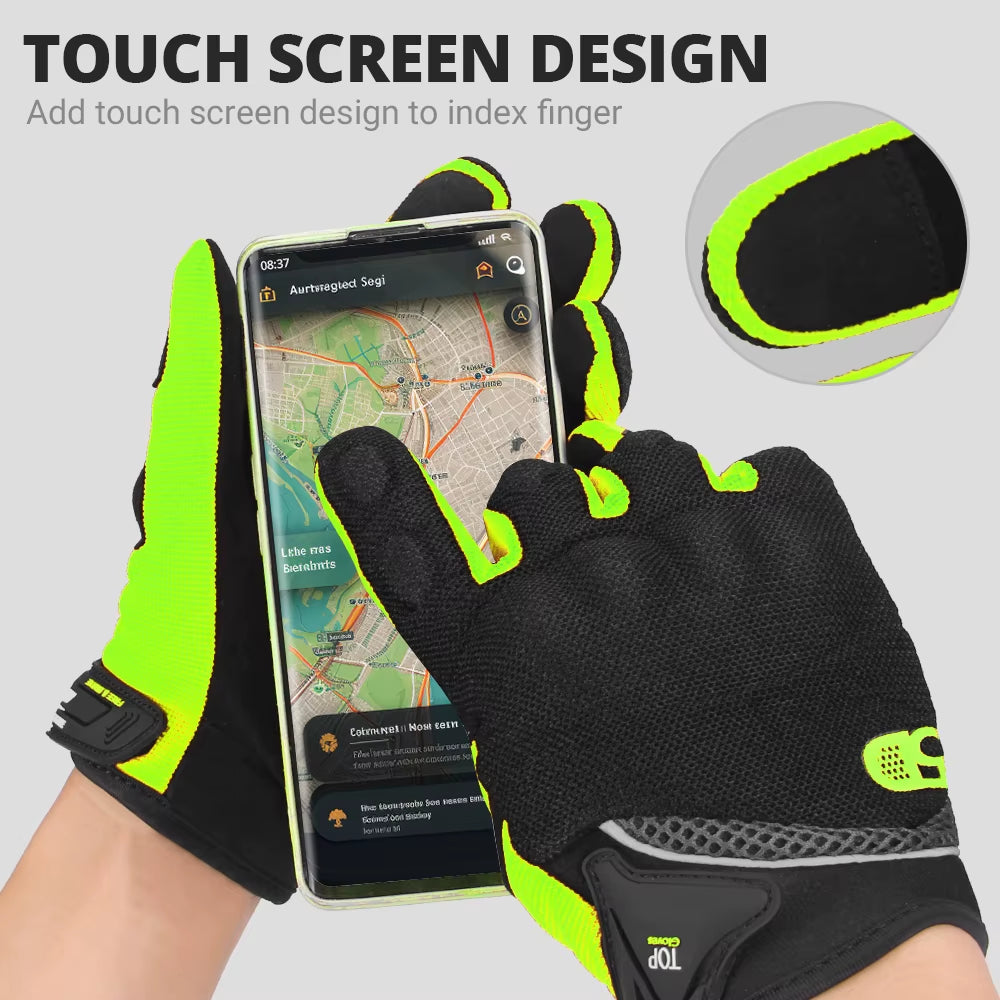 Breathable Full Finger Racing Gloves for Motorcycles with Touch Screen Compatibility