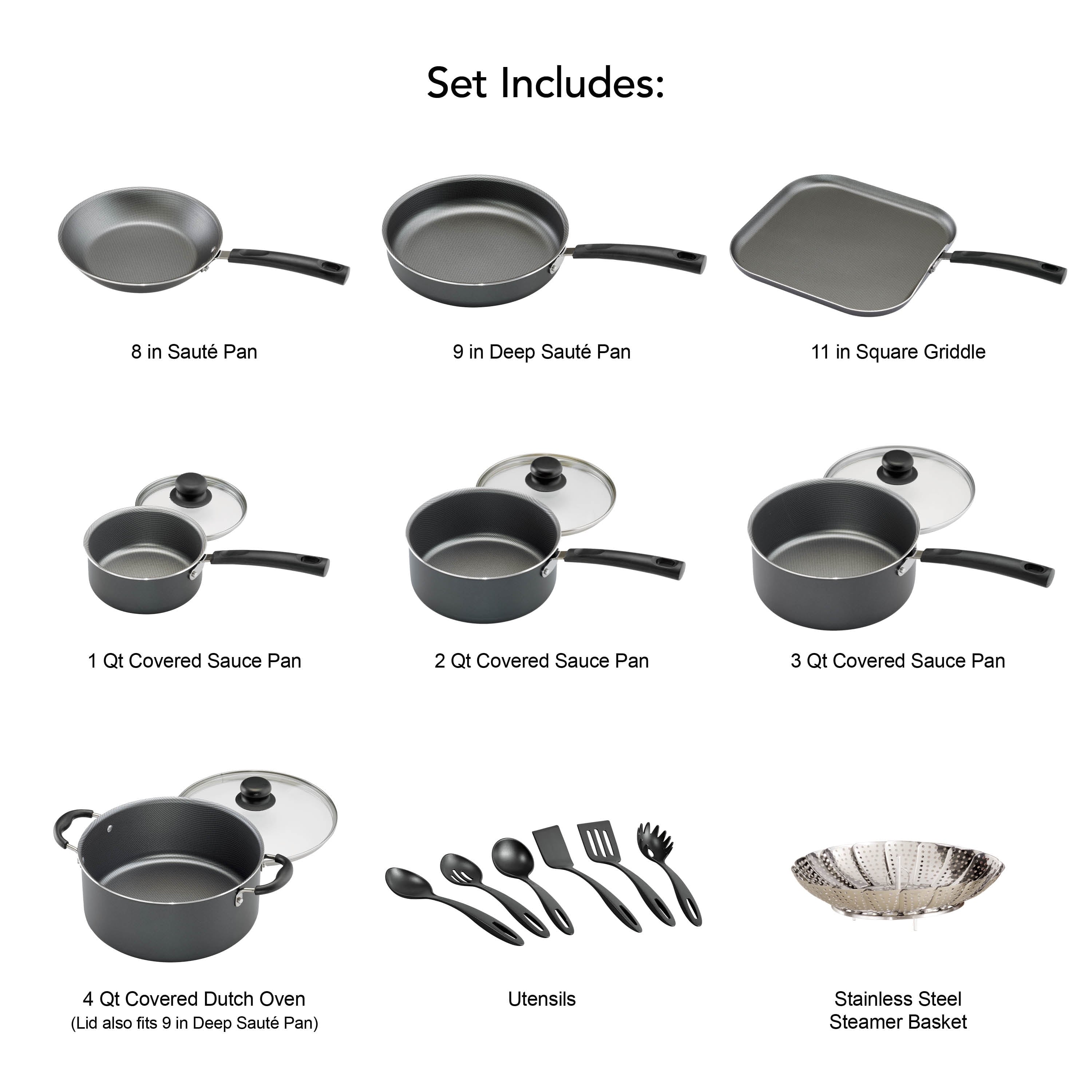 Primaware 18 Piece Non-Stick Cookware Set, Steel Gray - CommunityRateLLC