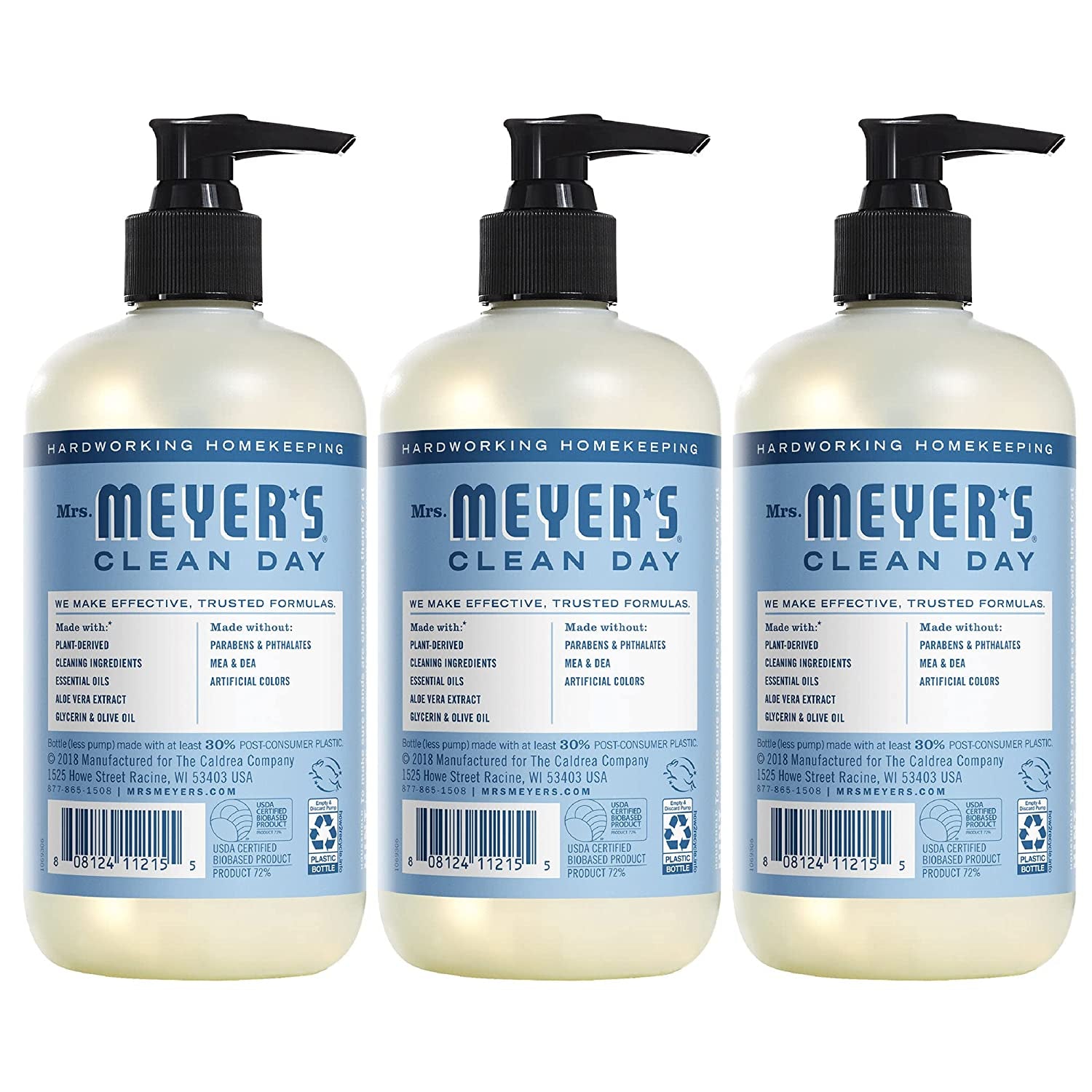 Mrs. Meyer's Clean Day Hand Soap with Essential Oils, Biodegradable Formula, Rain Water, 12.5 Fl. Oz - Set of 3