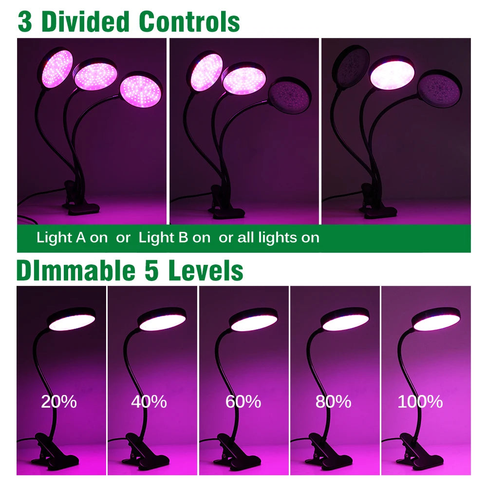 DC5V Full Spectrum LED Grow Light with 360-Degree Flexible Clip and USB Power Supply for Desktop Plant Growth