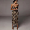 Leopard Print Sleeveless V-Neck Sexy Midi Dress Spring Women Fashion Streetwear Christmas Party Outfits