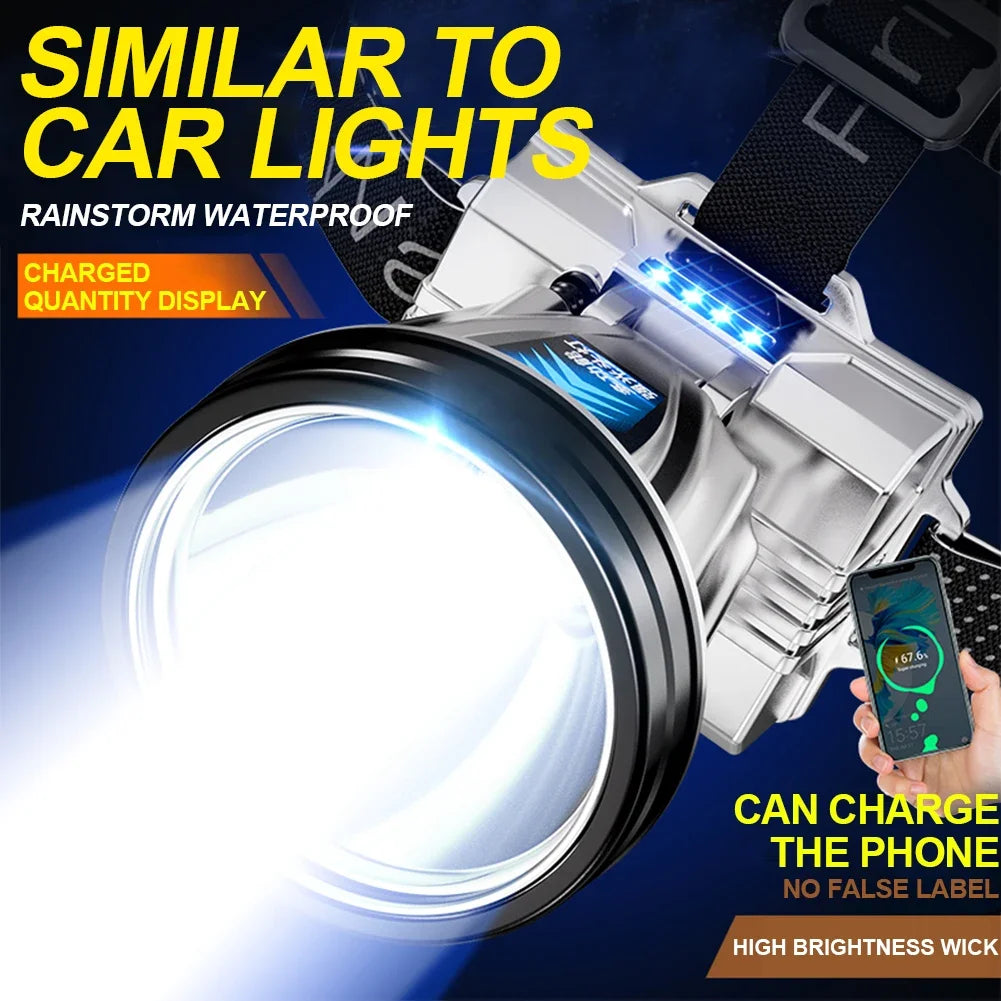 1200mAh High-Power Rechargeable Waterproof Headlamp - Super Bright Emergency Lantern for Fishing and Camping