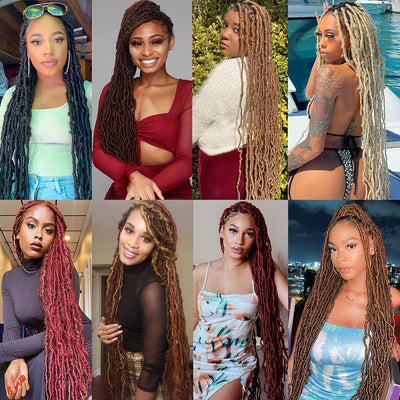 30 Inch New Faux Locs Crochet Hair,6 Packs Pre-Looped Extended Distressed Soft Locs for Black Women, Synthetic Goddess Locs Hair Afro Roots Crochet Locs 1B#.