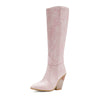 Black Pink Blue Knee High Boots Western Cowboy Boots for Women Long Winter Boots Pointed Toe Cowgirl Wedges Motorcycle Boots