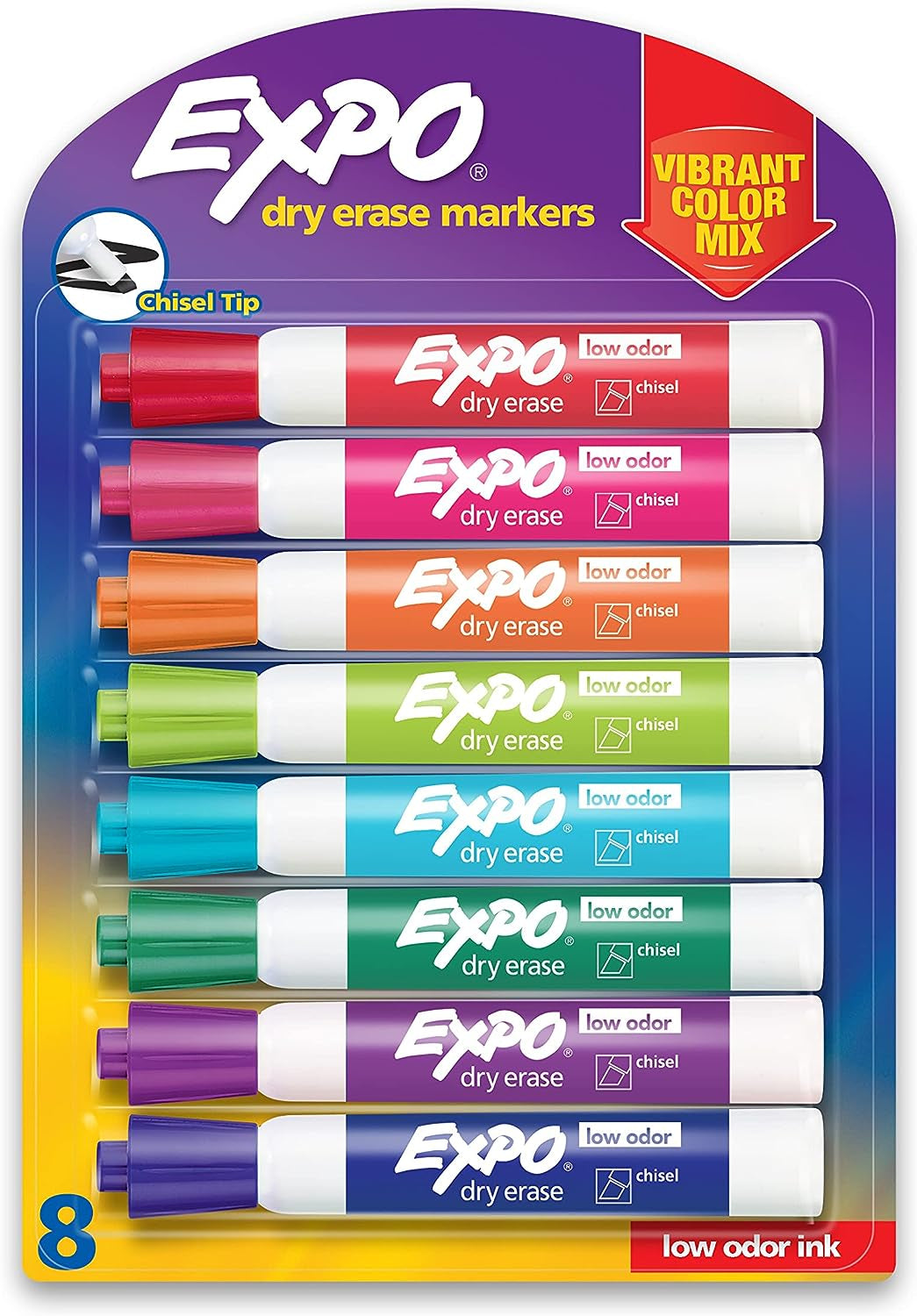 Low Odor Dry Erase Markers, Chisel Tip, Assorted Colors, Pack of 8 - CommunityRateLLC