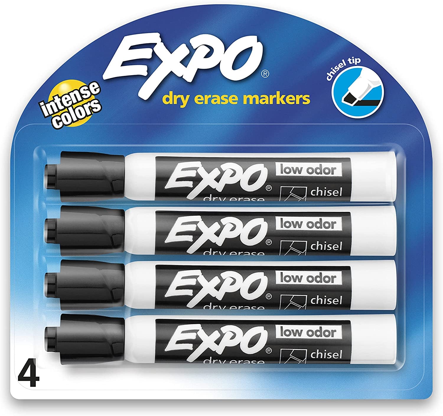 Low Odor Dry Erase Markers, Chisel Tip, Black, 4 Count - CommunityRateLLC