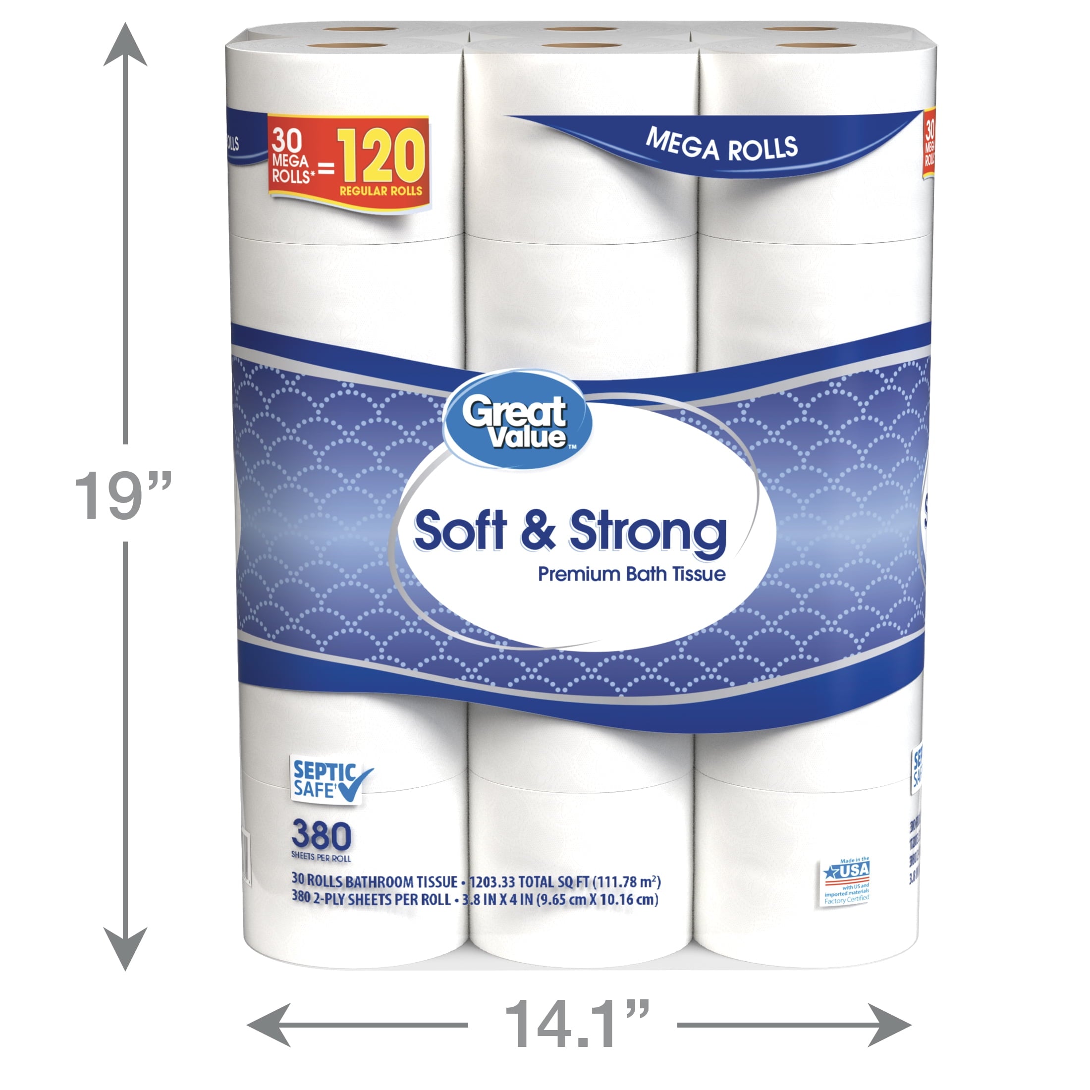 Soft & Strong Premium Toilet Paper, 30 Mega Rolls, 380 Sheets per Roll - CommunityRateLLC