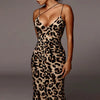 Leopard Print Sleeveless V-Neck Sexy Midi Dress Spring Women Fashion Streetwear Christmas Party Outfits
