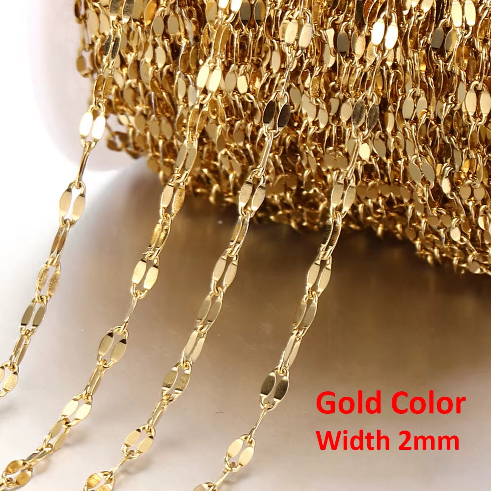 2-Meter No Fade Stainless Steel Chains for Jewelry Making - Gold Beaded Necklace and Bracelet Accessories