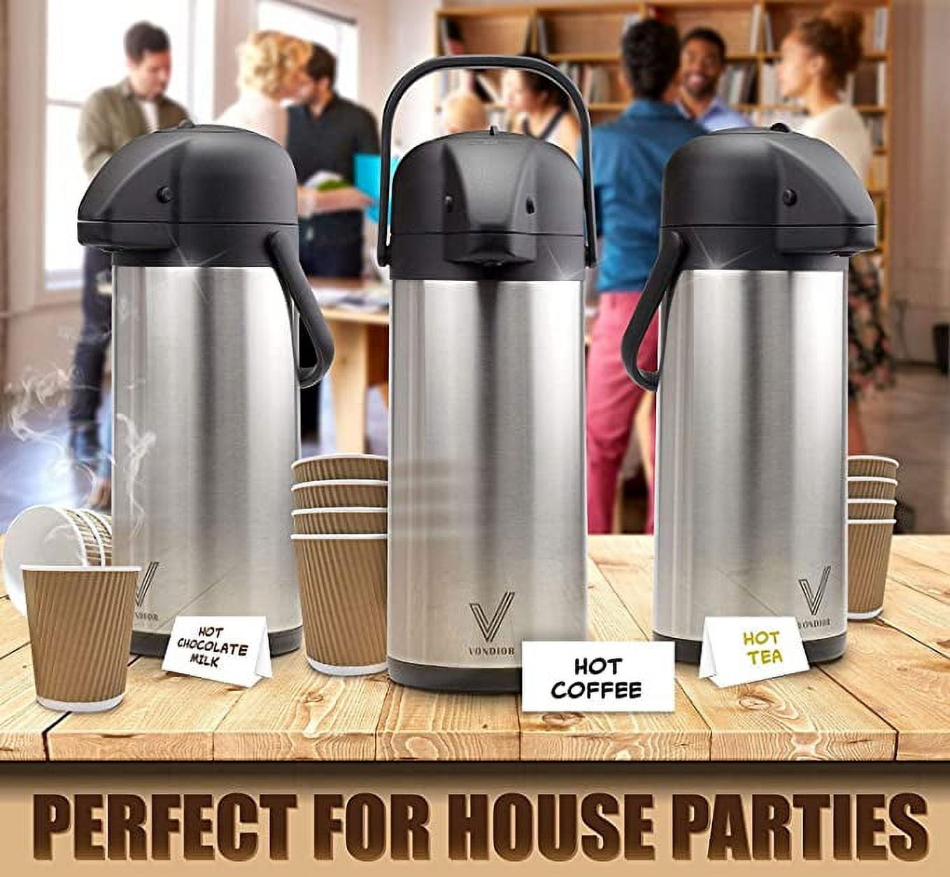 Stainless Steel Airpot Coffee Dispenser with Pump, Insulated Carafe - 85 Oz - CommunityRateLLC