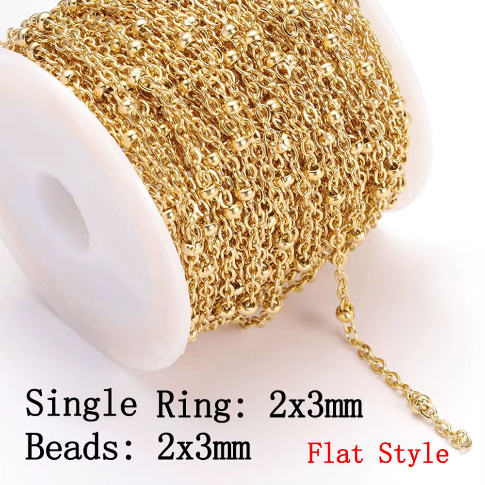 2-Meter No Fade Stainless Steel Chains for Jewelry Making - Gold Beaded Necklace and Bracelet Accessories