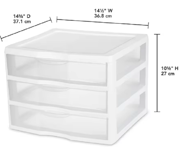 Stackable 3 drawer clear storage unit with multi-purpose desktop organizers for home and office use.