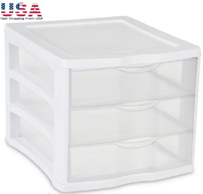 Stackable 3 drawer clear storage unit with multi-purpose desktop organizers for home and office use.