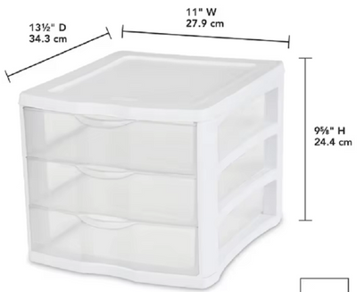 Stackable 3 drawer clear storage unit with multi-purpose desktop organizers for home and office use