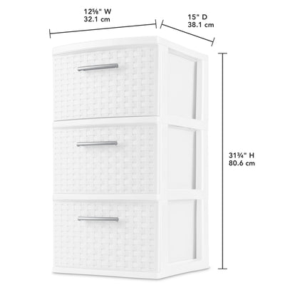 3 Drawer Weave Tower, White - CommunityRateLLC