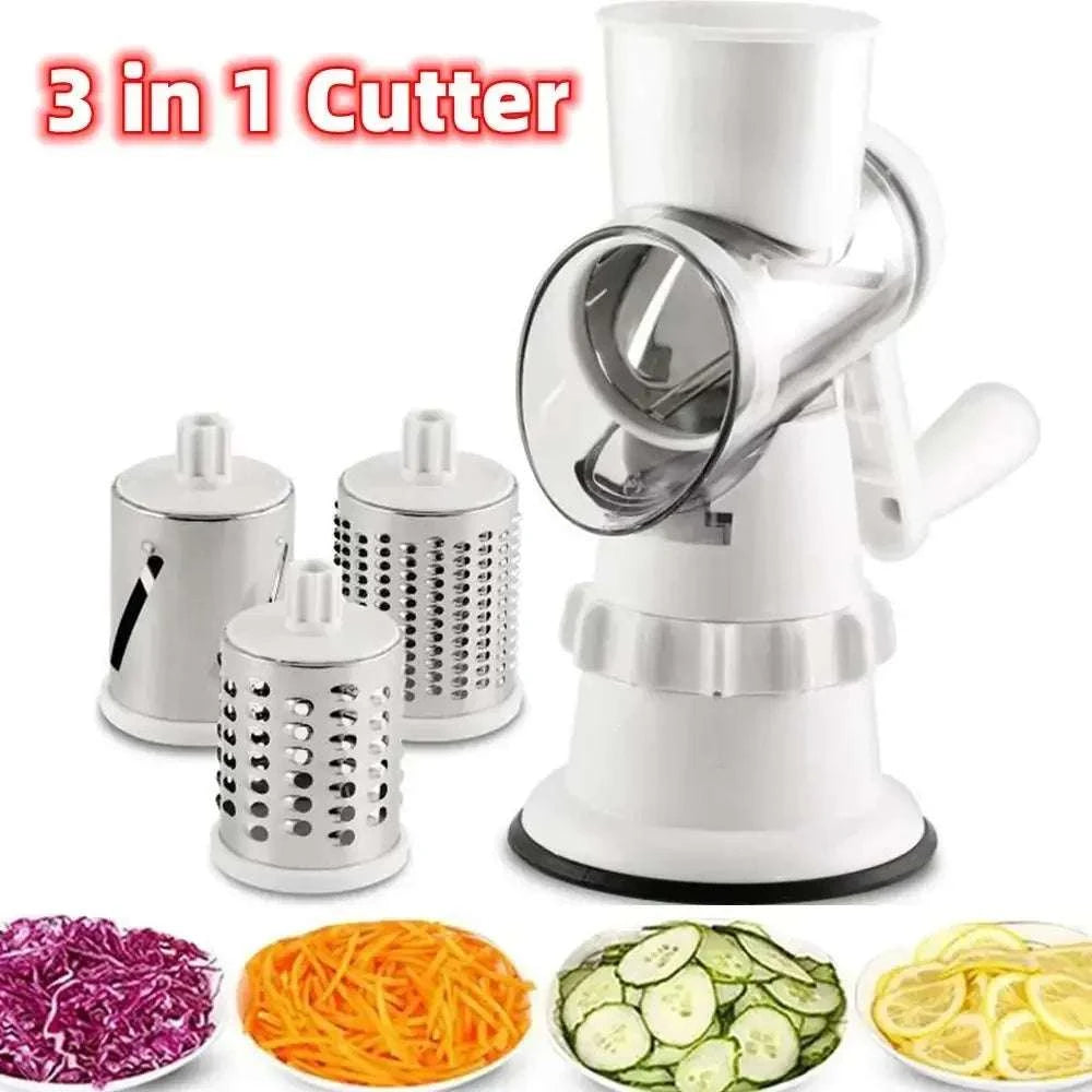 3 in 1 manual vegetable slicer grater chopper with round mandolin shredder for kitchen and potato cutting

