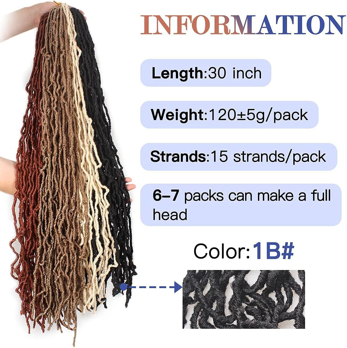 30 Inch New Faux Locs Crochet Hair,6 Packs Pre-Looped Extended Distressed Soft Locs for Black Women, Synthetic Goddess Locs Hair Afro Roots Crochet Locs 1B#.