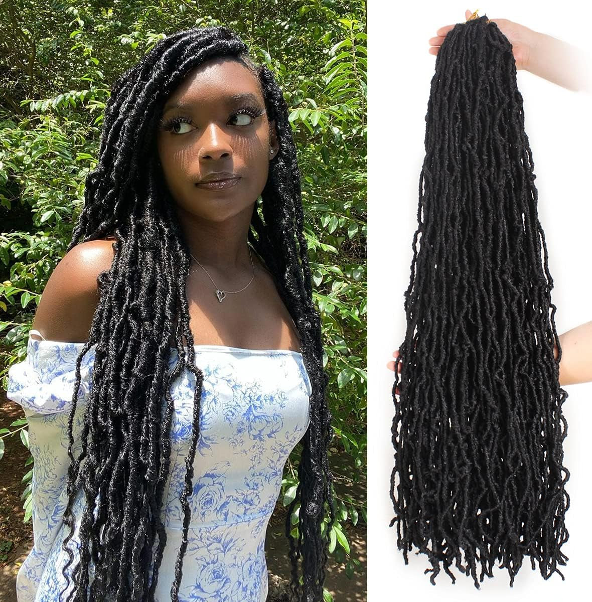 30 Inch New Faux Locs Crochet Hair,6 Packs Pre-Looped Extended Distressed Soft Locs for Black Women, Synthetic Goddess Locs Hair Afro Roots Crochet Locs 1B#.