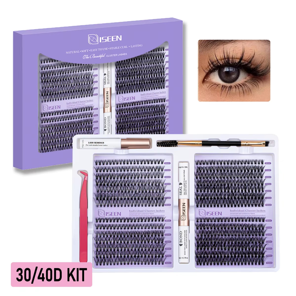 DIY Lash Extension Kit: Mixed Style Lash Clusters with Bond & Seal, Remover, Tweezers, and Lash Brush for Self-Application Makeup