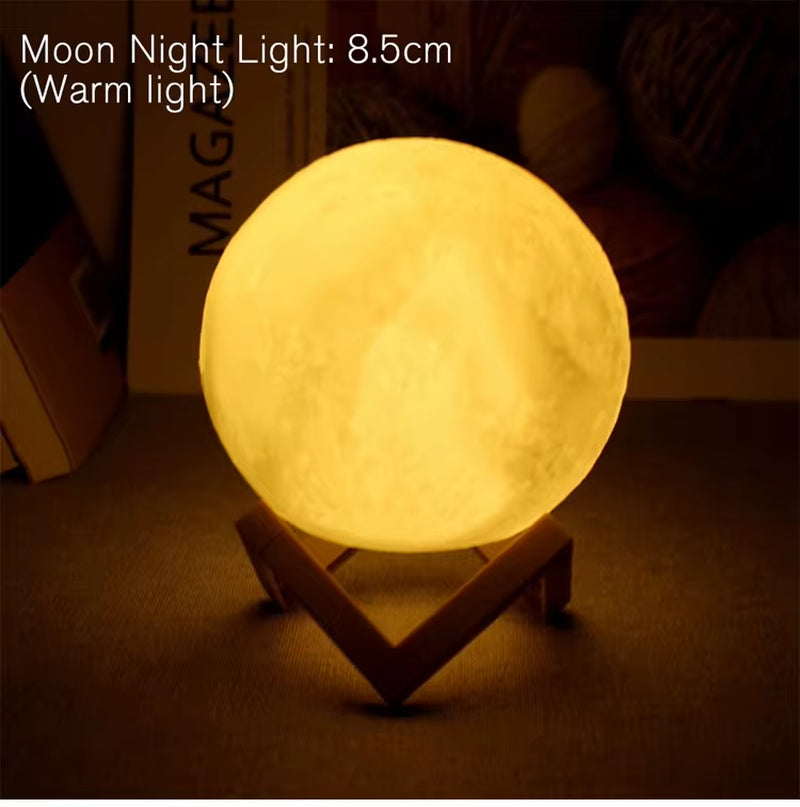 8cm LED Moon Lamp with Stand - Battery-Powered Night Light for Bedroom Decor and Children's Gifts