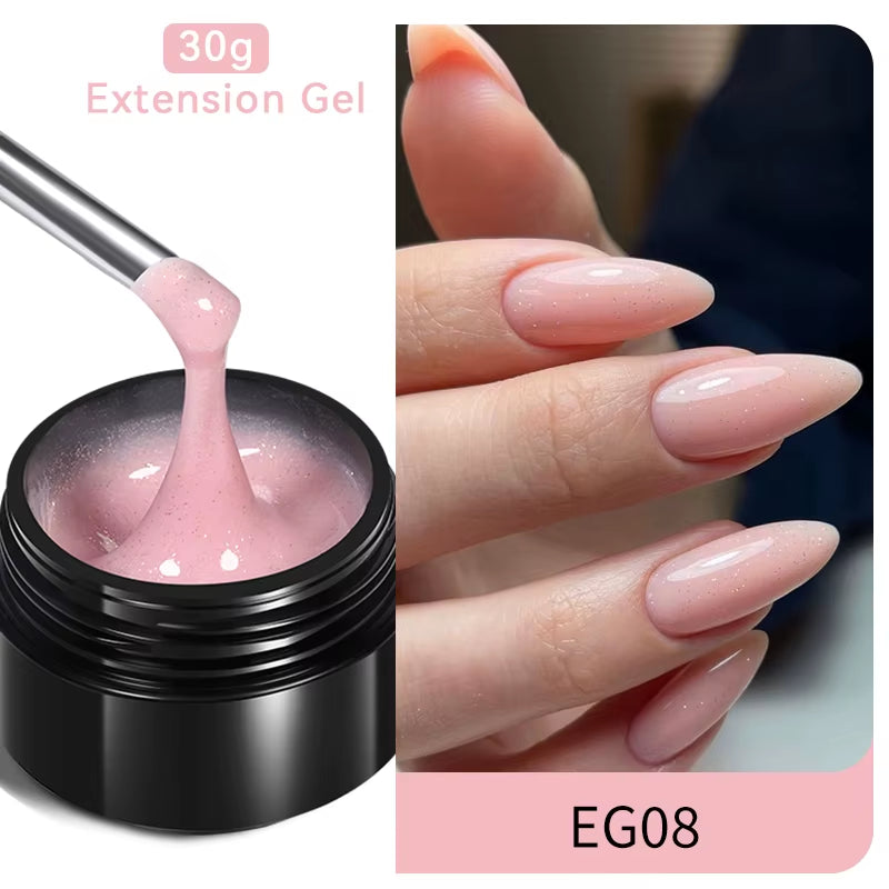 30ml Glitter Pink Hard Jelly Nail Extension Gel - Milky White Clear Soak Off UV Construction Gel