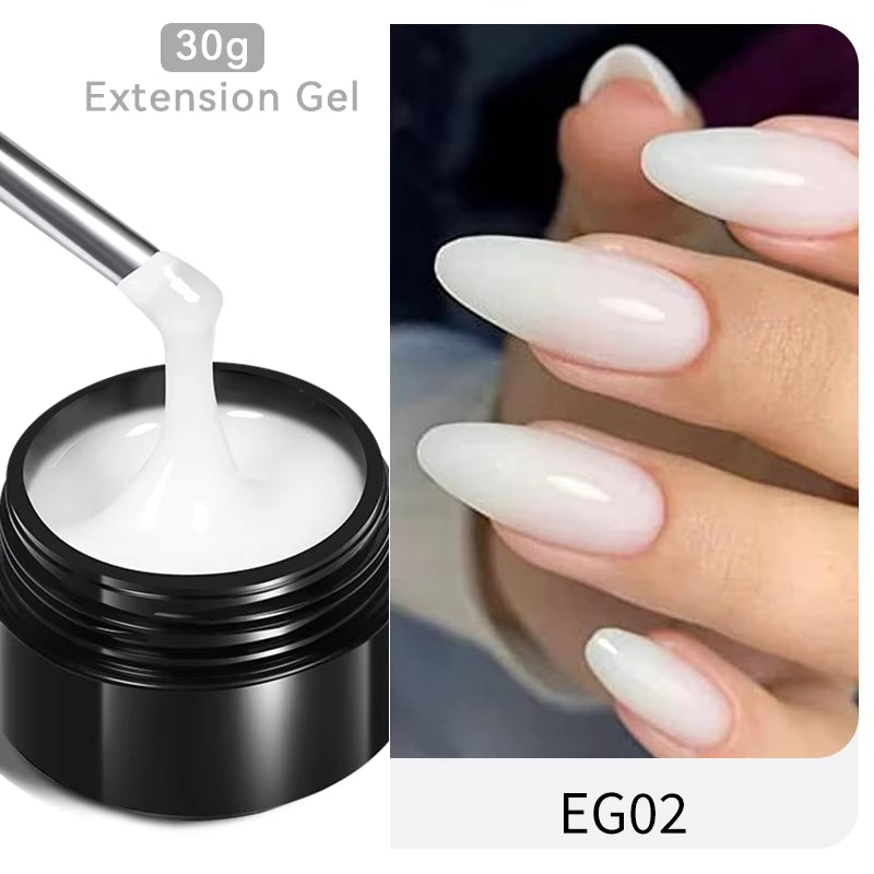 30ml Glitter Pink Hard Jelly Nail Extension Gel - Milky White Clear Soak Off UV Construction Gel