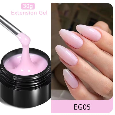 30ml Glitter Pink Hard Jelly Nail Extension Gel - Milky White Clear Soak Off UV Construction Gel