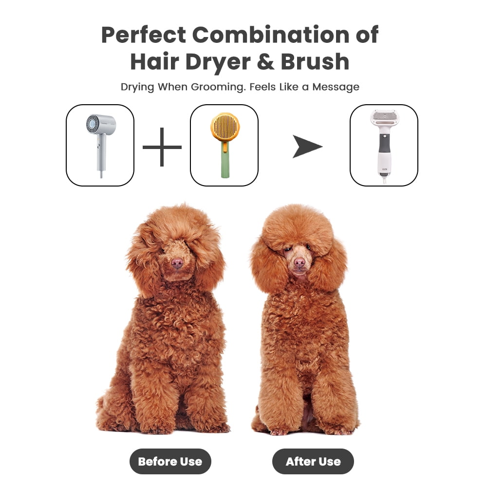 2-in-1 Pet Grooming Dryer and Brush for Small Dogs and Cats with Adjustable Temperature