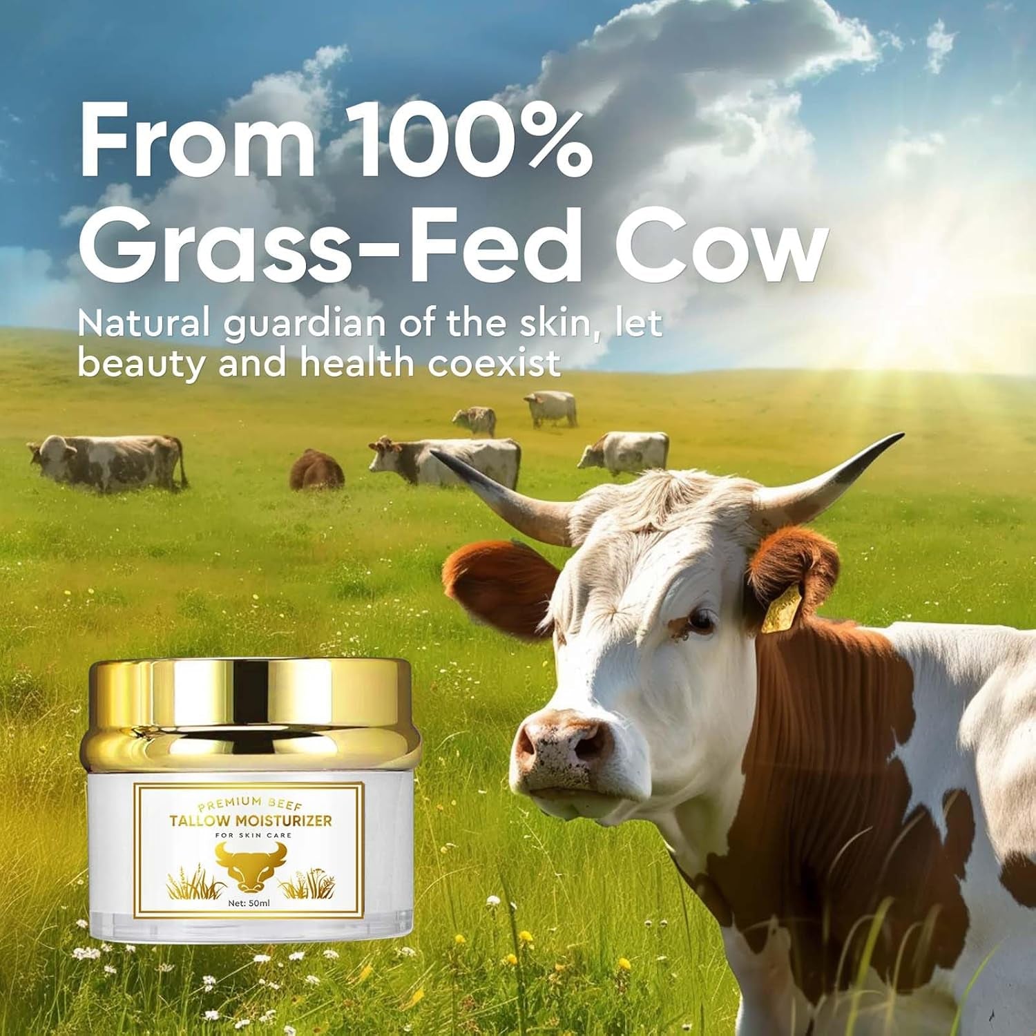 Beef Tallow for Skin, Natural Beef Tallow Balm, Care Smoothing & Moisturizing, Organic Tallow Face Moisturizer for Body & Face Skin, for Dry, Itchy, Reduce Cracked & Redness
