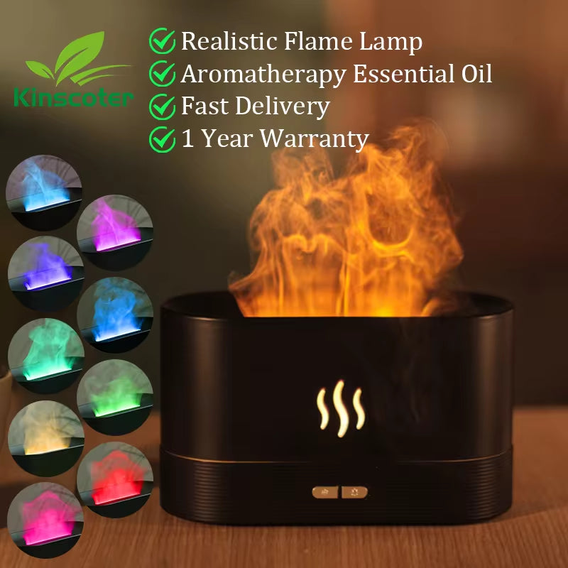 Ultrasonic Aroma Diffuser and Humidifier with LED Flame Lamp and Essential Oil Functionality