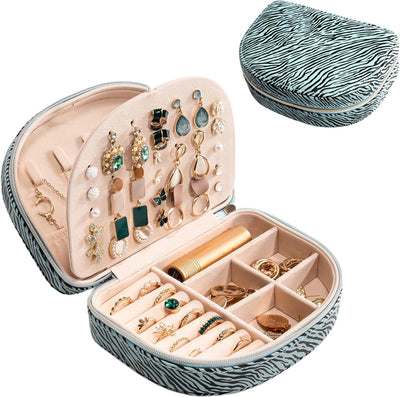 Medium Portable Seashell-Shaped Jewelry Organizer, 2-Layer Travel Jewelry Box in PU Leather for Women - Black