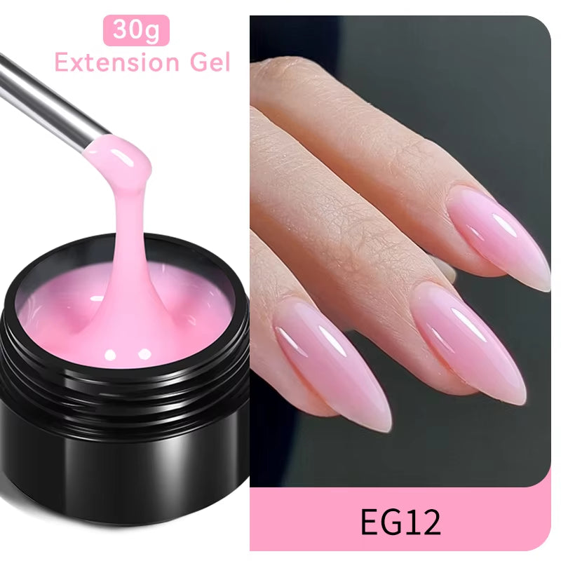 30ml Glitter Pink Hard Jelly Nail Extension Gel - Milky White Clear Soak Off UV Construction Gel
