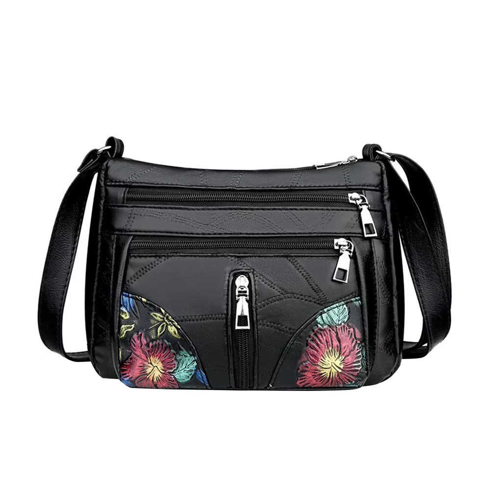 Women's High-Quality Soft PU Leather Multi-Pocket Shoulder Bag - Black Business Crossbody Messenger Bag