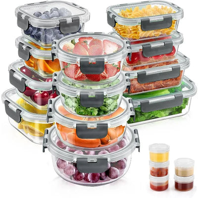 34 piece airtight glass food storage containers set with leak proof lids, ideal for meal prep and kitchen organization